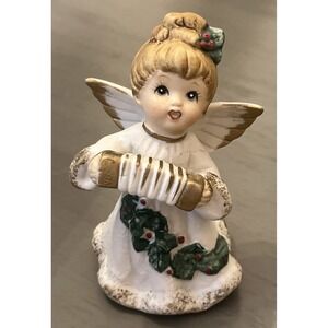 Homco Vintage Christmas‎ Angel Accordion Bisque Figurine